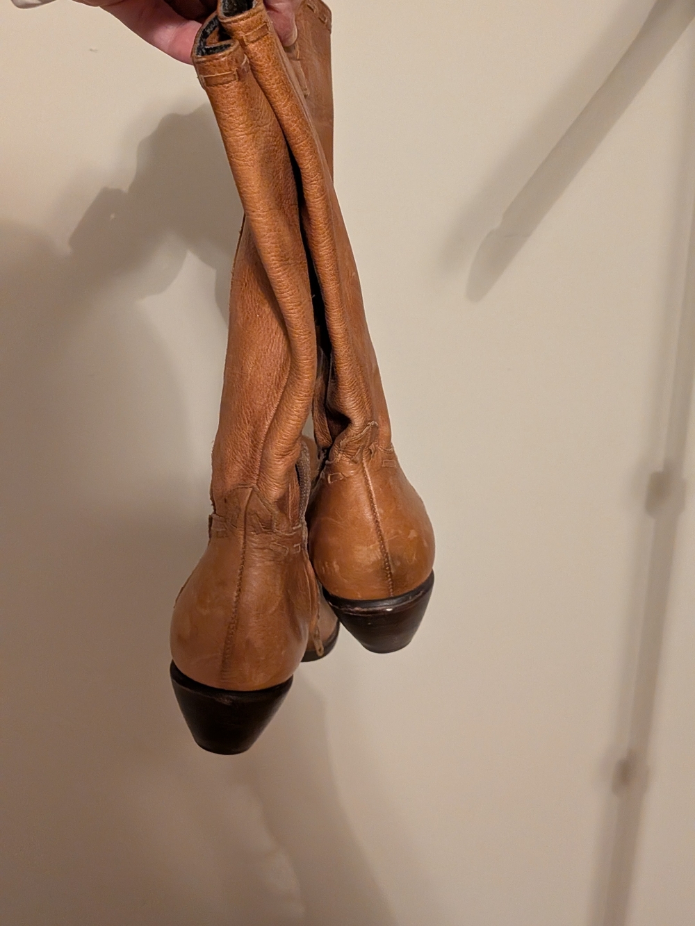 BCBGirls Cognac Leather Mid-Calf Western Heeled Boots - Picture 2 of 6